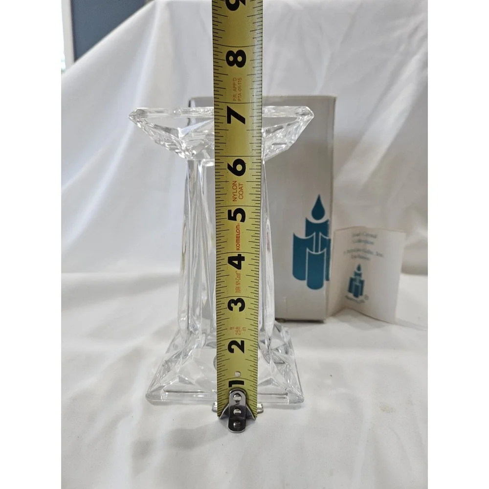 PartyLite P7374 Quad Prism‎ Pedestal Fine Lead Crystal Pillar Candle Holder New